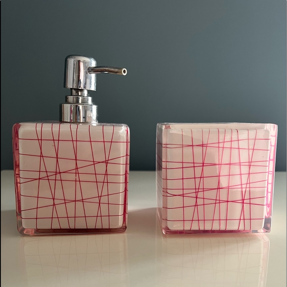 Toothbrush Holder and Soap Dispenser Set.